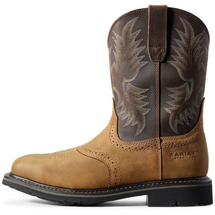 Ariat Men's Sierra 10" Wide Square Steel Toe Western Work Boot- Bark- 10010134  - Overlook Boots