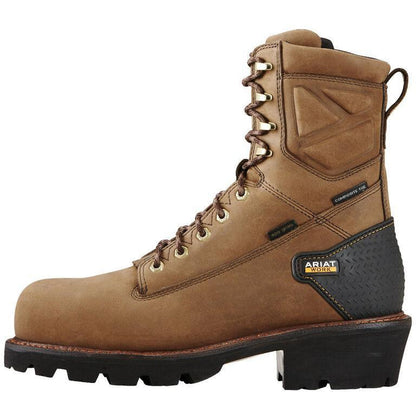 Ariat Men's Powerline 8" Composite Toe Waterproof 400G Logger Work Boot - Brown - 10018567 - Overlook Boots