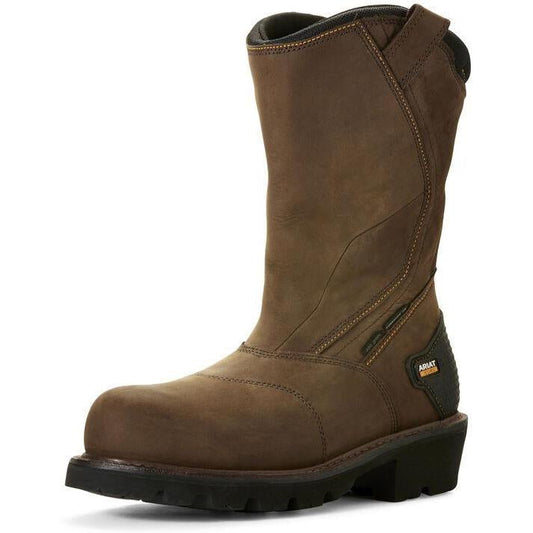 Ariat Men's Powerline 11" Composite Toe Waterproof 400G Insulated Wellington Work Boot- Brown - 10018569 7 / Medium / Brown - Overlook Boots