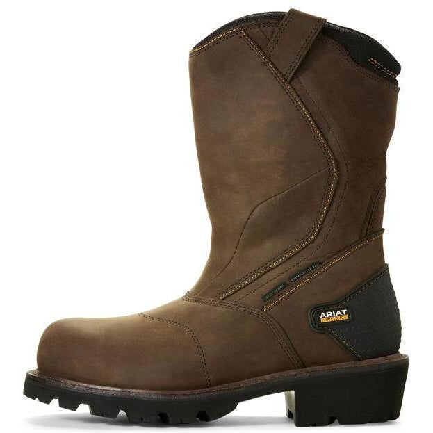 Ariat Men's Powerline 11" Composite Toe Waterproof 400G Insulated Wellington Work Boot- Brown - 10018569 - Overlook Boots