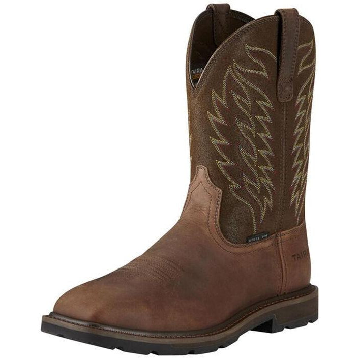 Ariat Men's Groundbreaker 10" Square Steel Toe Western Work Boot - 10021108 7 / Medium / Brown - Overlook Boots