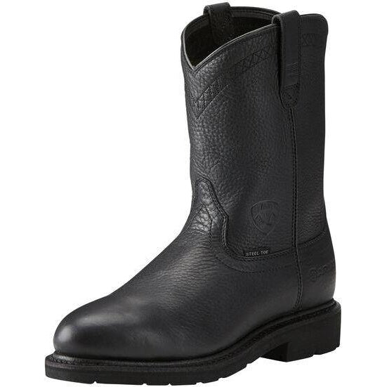 Ariat Men's Sierra 10" Steel Toe Pull-On Western Work Boot - Black - 10021473 7 / Medium / Black - Overlook Boots