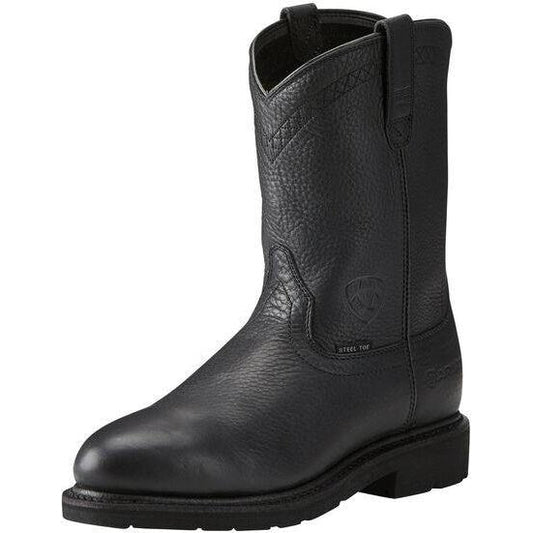 Ariat Men's Sierra 10" Steel Toe Pull-On Western Work Boot - Black - 10021473 7 / Medium / Black - Overlook Boots