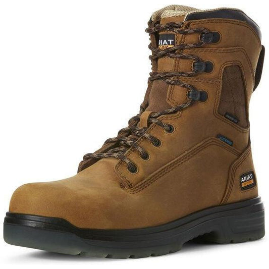 Ariat Men's Turbo 8" Carbon Toe Waterproof Lace Up Work Boot - Bark - 10027326 7 / Medium / Brown - Overlook Boots