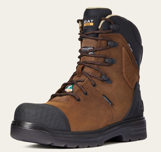 Ariat Men's Outlaw 8" Carbon Toe Waterproof 400G Insulated Puncture Resistant Work Boot - Brown - 10033997 7 / Medium / Brown - Overlook Boots
