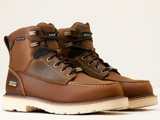 Ariat Men's Rebar Lift 6" Composite Toe Waterproof Work Boot - Brown - 10046876 7 / Medium / Brown - Overlook Boots