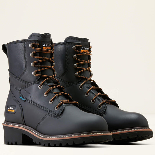 Ariat Men's Logger Shock Shield 8" Soft Toe Waterproof Work Boot- Black- 10050842 5 / Medium / Black - Overlook Boots