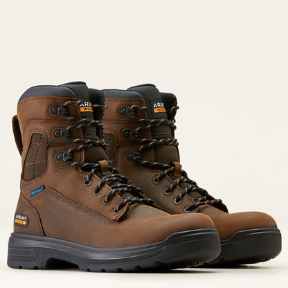 Ariat Men's Turbo 8" Soft Toe Waterproof Lace-Up Work Boot - Brown - 10050843 7 / Medium / Brown - Overlook Boots