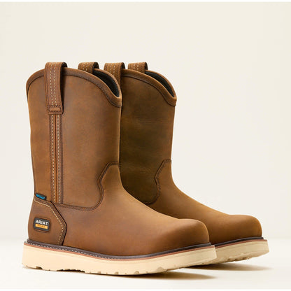 Ariat Men's Rebar 10" Soft Toe Waterproof Pull-On Wedge Work Boot- Brown- 10053612 - Overlook Boots