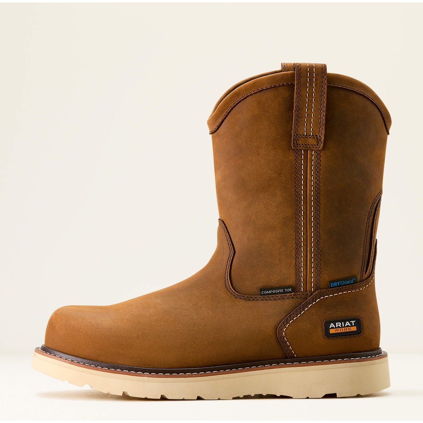 Ariat Men's Rebar 10" Composite Toe Waterproof Pull-On Wedge Work Boot- Brown- 10053613 - Overlook Boots