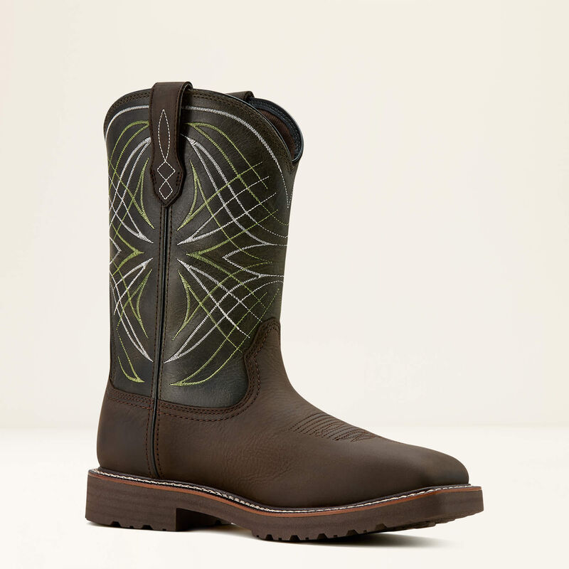 Ariat Men's Activator 11" Steel Toe Waterproof Western Work Boot- Brown/Green- 10060892 7 / Medium / Brown - Overlook Boots