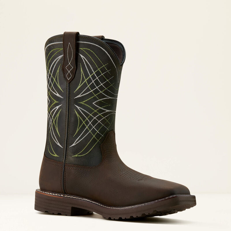 Ariat Men's Activator 11" Square Toe Waterproof Western Work Boot- Brown/Green- 10060894 7 / Medium / Brown - Overlook Boots