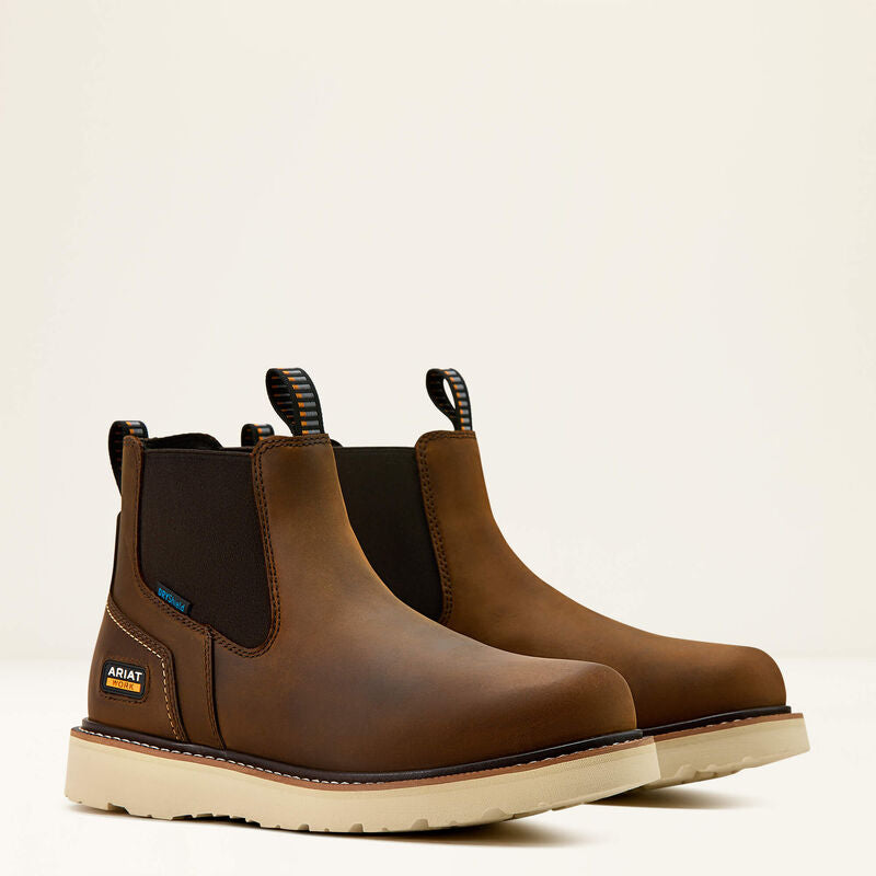 Ariat Men's Rebar 6" Waterproof Wedge Chelsea Work Boot - Brown - 10061116 - Overlook Boots