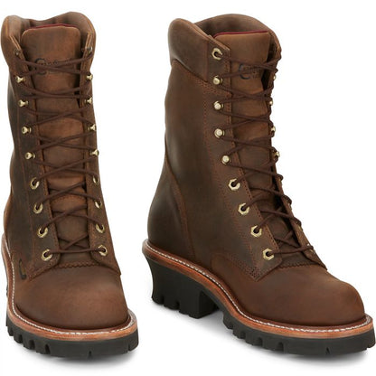 Chippewa Men's Super Dna 9" Plain Toe Waterproof Lace Up Work Boot -Brown- 59406 - Overlook Boots