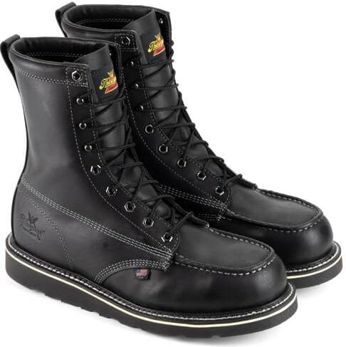 Thorogood Men's American Heritage Midnight 8" Steel Toe USA Made Wedge Work Boot - 804-6208 8 / Medium / Black - Overlook Boots