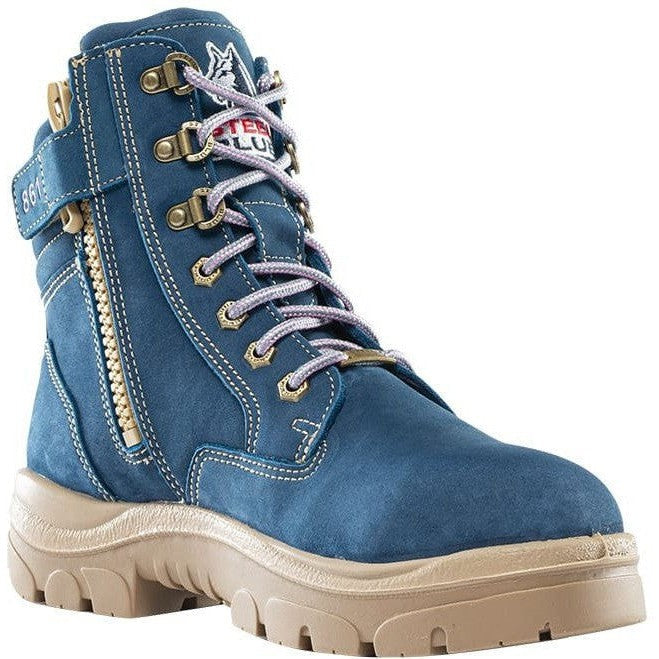 Steel Blue Women's Cross 6" Steel Toe Waterproof Side Zipper Work Boot -Blue- 812861 5 / Wide / Blue - Overlook Boots