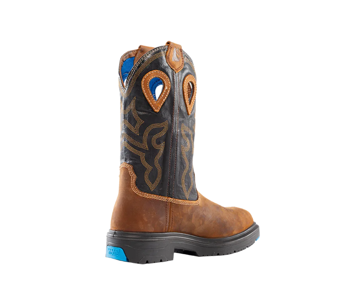 Steel Blue Men's Blue Heeler Square Toe WP Western Work Boot- Brown- 813945 - Overlook Boots