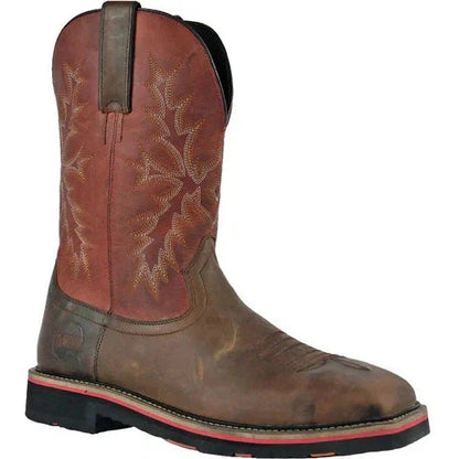 Hoss Men's Landon Cognac 11" Steel Toe Western Work Boot - Cognac/Red 92045 7 / Medium / Cognac/Red - Overlook Boots