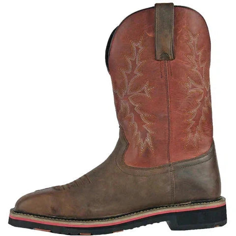 Hoss Men's Landon Cognac 11" Steel Toe Western Work Boot - Cognac/Red 92045 - Overlook Boots