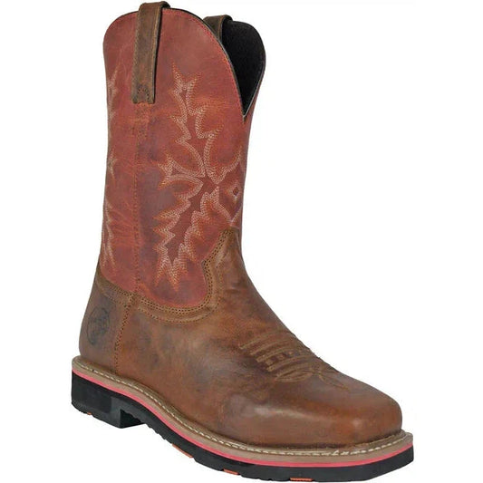 Hoss Men's Landon Cognac 11" Soft Toe Western Work Boot - Cognac/Red 92048 7 / Medium / Cognac/Red - Overlook Boots