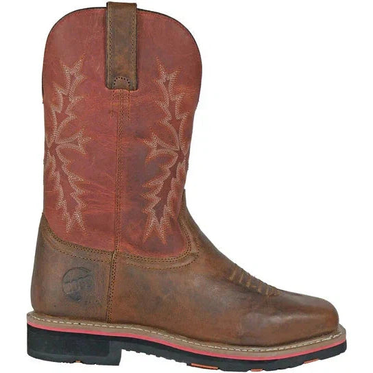 Hoss Men's Landon Cognac 11" Soft Toe Western Work Boot - Cognac/Red 92048 - Overlook Boots