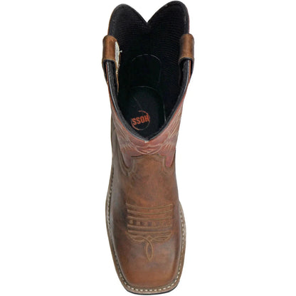 Hoss Men's Landon Cognac 11" Soft Toe Western Work Boot - Cognac/Red 92048 - Overlook Boots