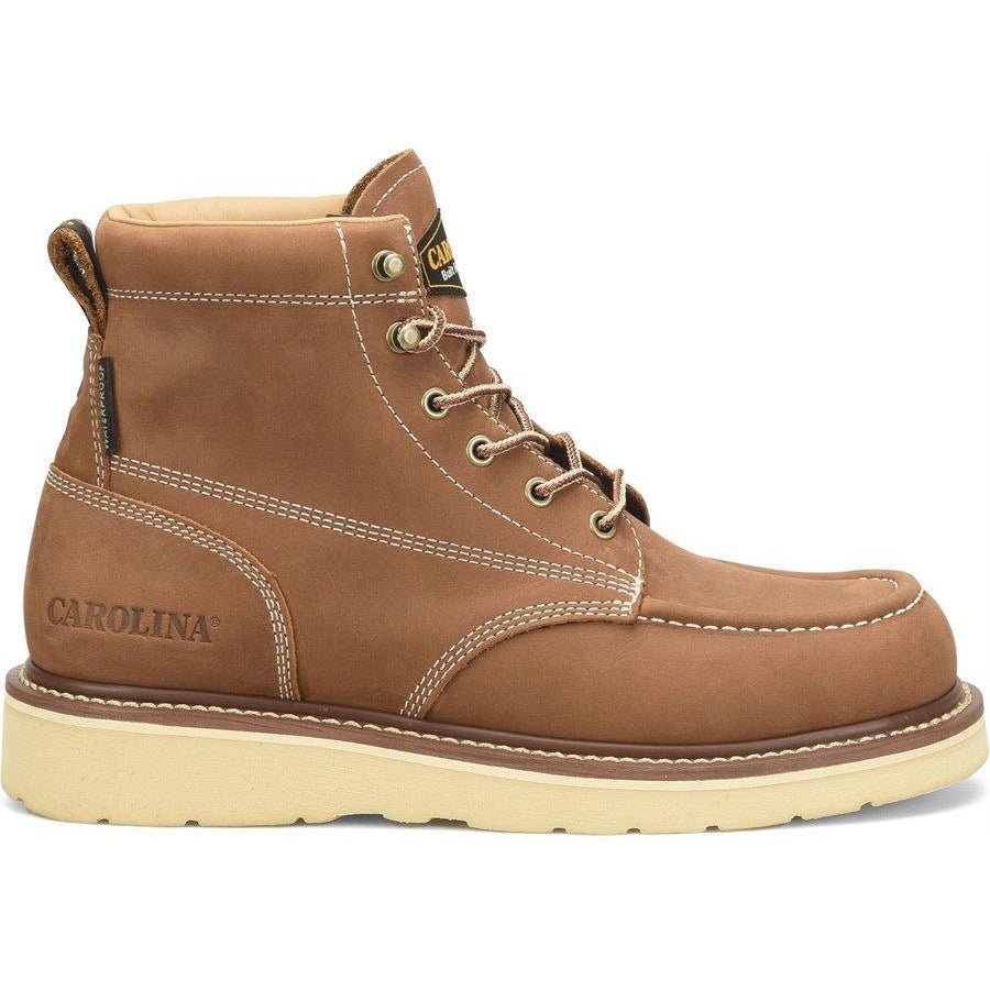 Carolina Men's Amped 6" Moc Toe Waterproof USA Made Wedge Work Boot Brown CA7041 - Overlook Boots