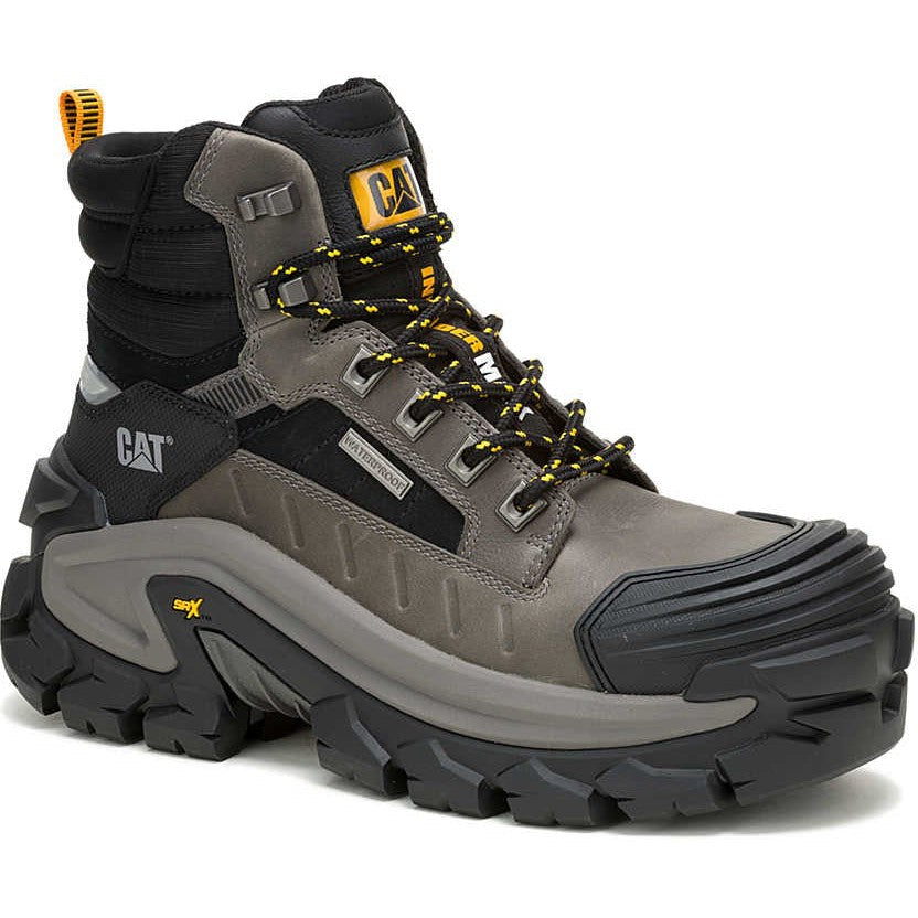 Cat Men's Invader Mid Vent Composite Toe Waterproof Slip Resistant Work Boot -Black- P91756 7 / Medium / Gray - Overlook Boots