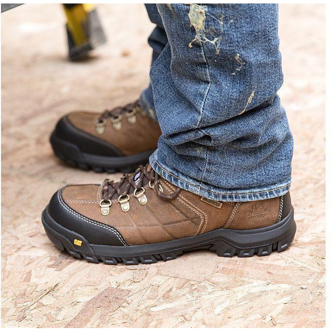 CAT Men's Threshold Steel Toe Waterproof Slip Resistant Work Boot - Brown - P90935 - Overlook Boots