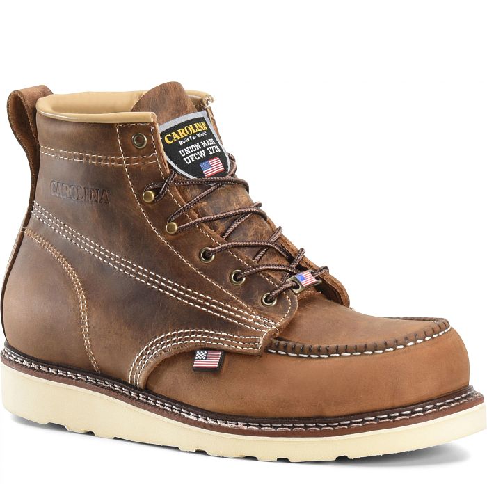Carolina Men's Amped USA Made 6" Moc Toe Wedge Work Boot Brown - CA7011 - Overlook Boots