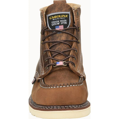 Carolina Men's Amped USA Made 6" Moc Toe Wedge Work Boot Brown - CA7011 - Overlook Boots