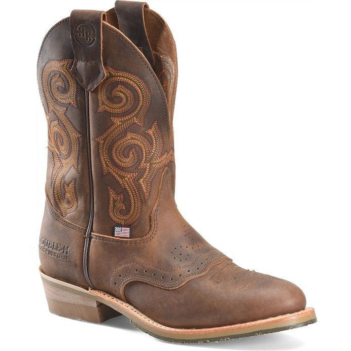 Double H Men's Rockdale 11" U Toe Roper Western Work Boot- Brown - DH4663 7.5 / Medium / Dark Brown - Overlook Boots