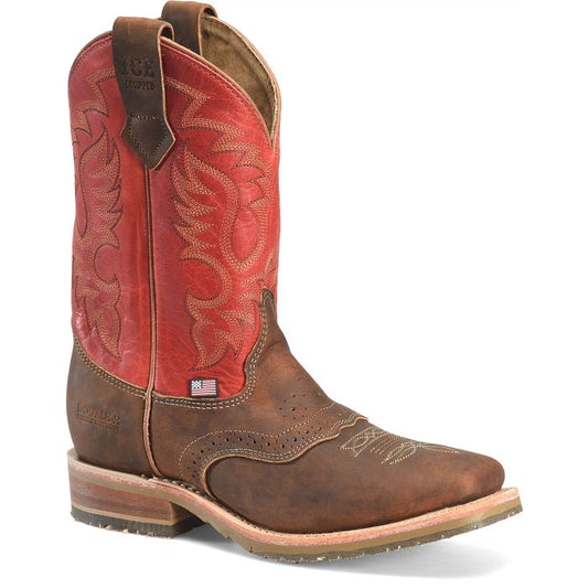 Double H Men's Boone 11" Square Toe Slip Resistant Western Work Boot - Red - DH4665 7.5 / Medium / Brown - Overlook Boots