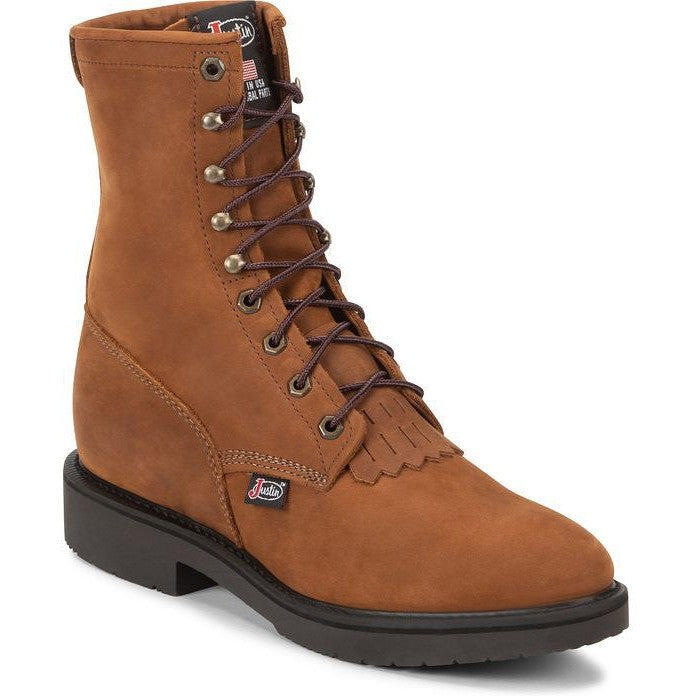 Justin Men's Conductor 8" Made in USA Work Boot - Hazel - 760 6 / Wide / Brown - Overlook Boots