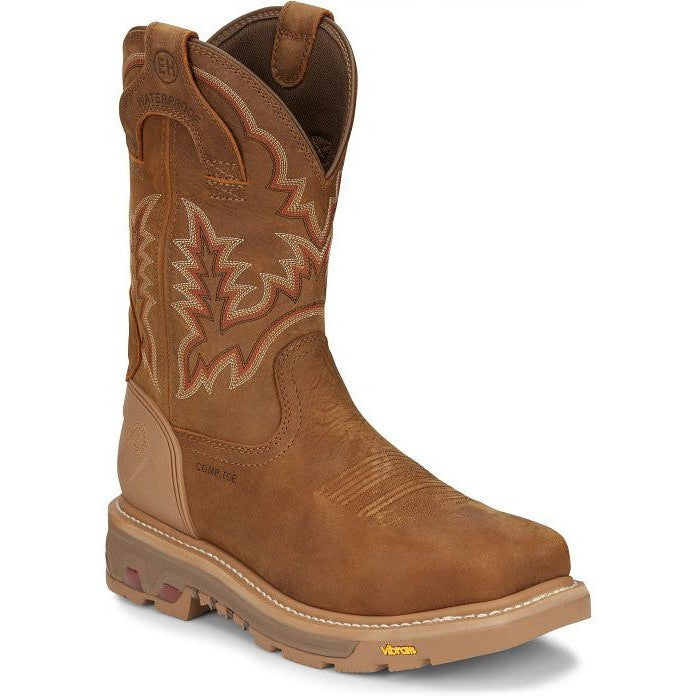 Justin Men's Montana 11" Nano Composite Toe Western Work Boot- Brown- CR2124 - Overlook Boots
