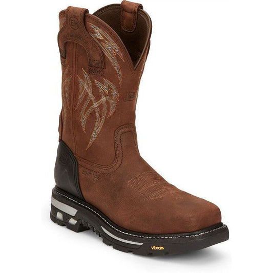 Justin Men's Frontline Hiviz 11" Waterproof Western Work Boot -Brown- CR2151 8 / Medium / Brown - Overlook Boots