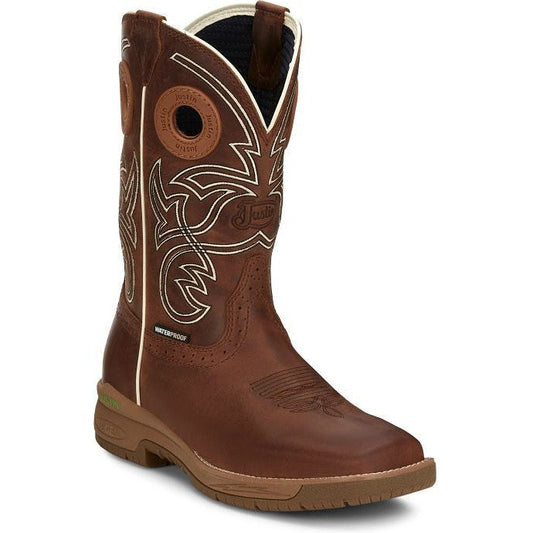 Justin Men's Nitread 11" Square Toe Waterproof Western Work Boot -Brown- CR3200 - Overlook Boots