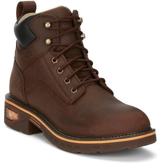 Justin Men's Resistor 6" Waterproof Lace Up Western Work Boot -Brown- CR401 8 / Medium / Brown - Overlook Boots