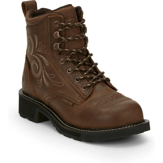 Justin Women's Katerina 6" Steel Toe Western Work Boot -Brown- GY985  - Overlook Boots