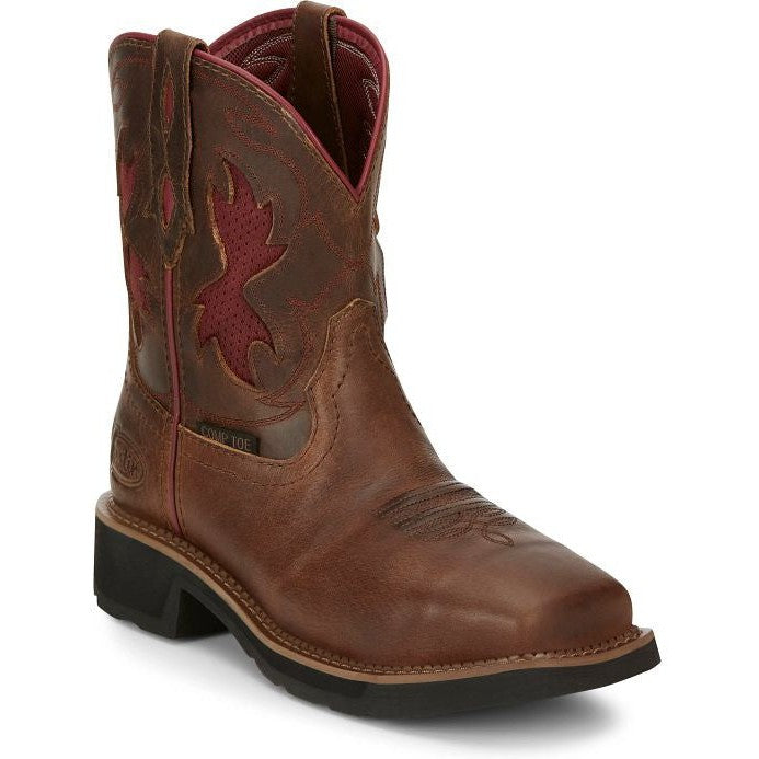Justin Women's Lathey 8" Nano Composite Toe Western Work Boot -Brown- GY9962 - Overlook Boots