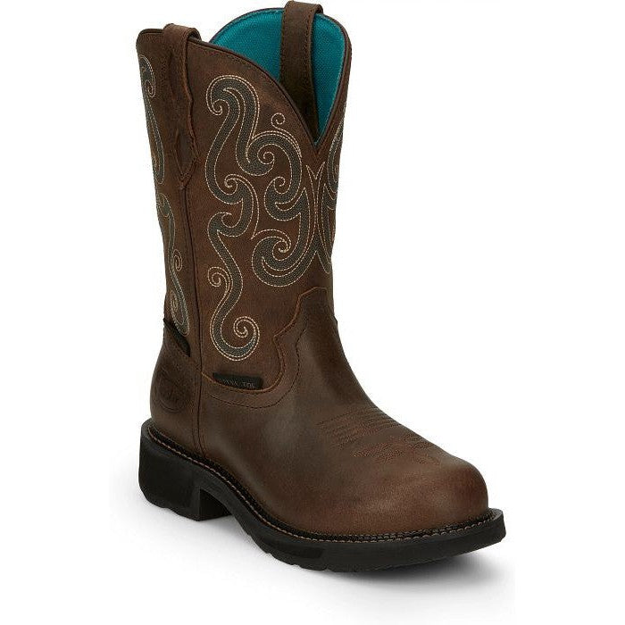 Justin Women's Tasha 11" Steel Toe Waterproof Western Work Boot -Brown- GY9991 - Overlook Boots