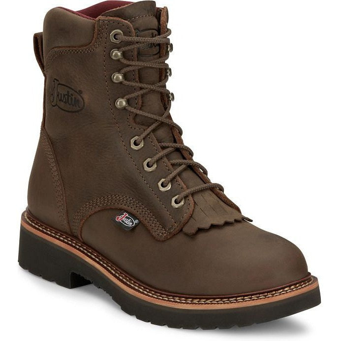 Justin Men's Rivot 8" Waterproof Lace Up Western Work Boot -Brown- OW440 8 / Medium / Brown - Overlook Boots