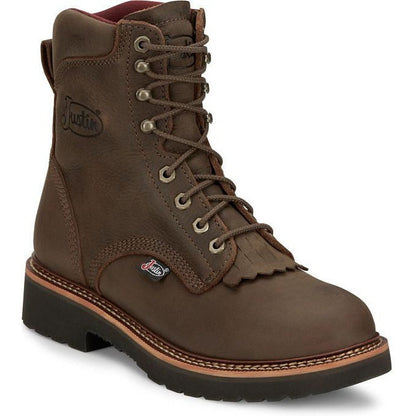 Justin Men's Rivot 8" Waterproof Lace Up Western Work Boot -Brown- OW440 8 / Medium / Brown - Overlook Boots