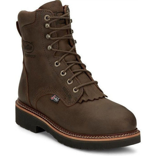 Justin Men's Rivot 8" Waterproof Steel Toe Western Work Boot -Brown- OW458 8 / Medium / Brown - Overlook Boots