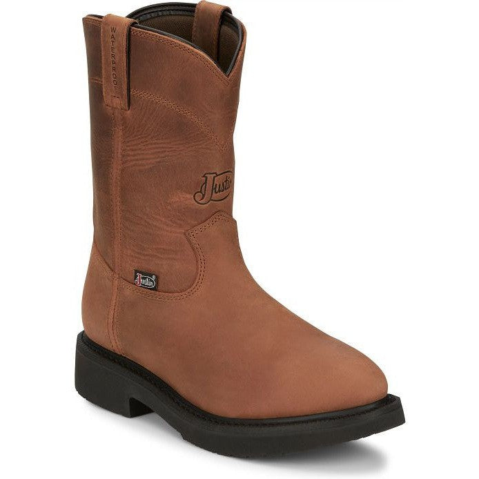 Justin Men's Round Up 10" Waterproof Western Work Boot -Brown- OW6604 8 / Medium / Brown - Overlook Boots