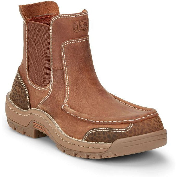 Justin Men's Channing 6" Moc Toe Western Work Boot -Brown- SE254  - Overlook Boots