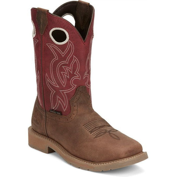 Justin Men's All Round 11" Steel Toe Western Work Boot -Brown- SE3110 8 / Medium / Brown - Overlook Boots