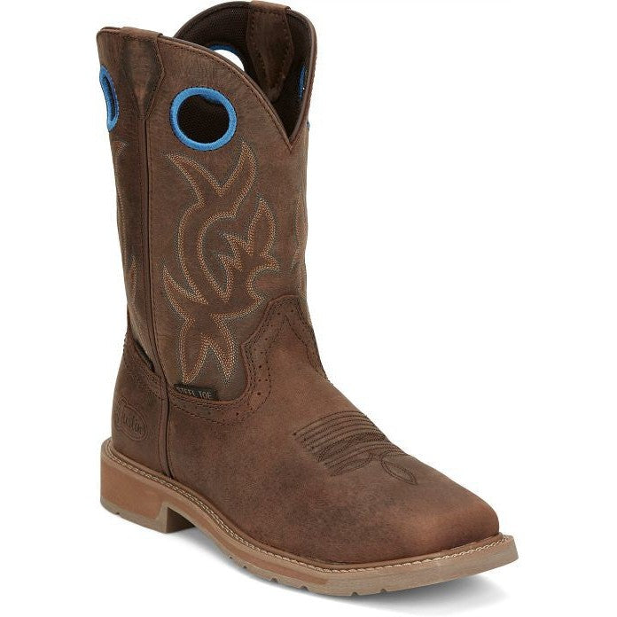 Justin Men's All Round 10" Waterproof Steel Toe Western Work Boot -Brown- SE3115 8 / Medium / Brown - Overlook Boots