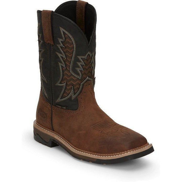 Justin Men's Bolt 11" Nano Composite Toe Western Work Boot -Brown- SE4113 - Overlook Boots