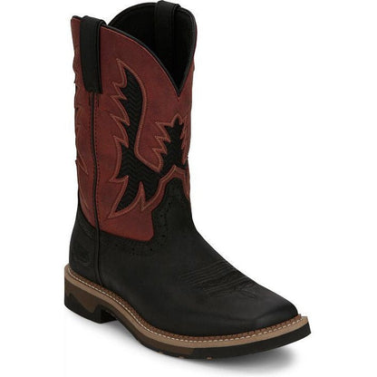 Justin Men's Bolt 11" Square Toe Western Work Boot -Black- SE4116 8 / Medium / Black - Overlook Boots